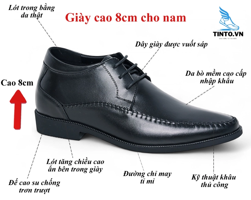 Giày da tăng chiều cao nam Tinto